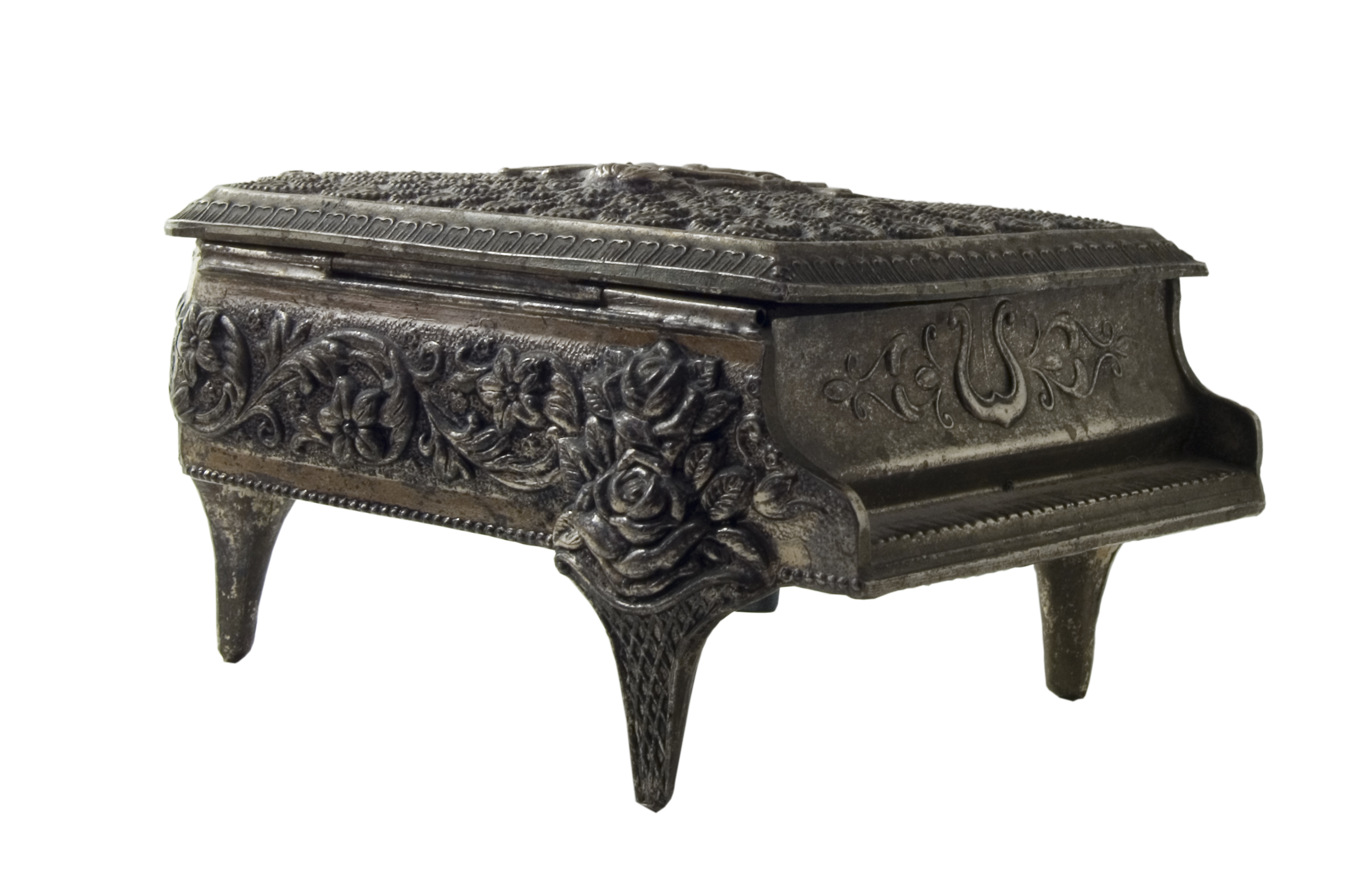 Music Box - Antique and Floral with a Bent Lid,